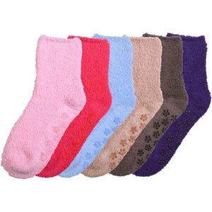 6 Pairs Womens Cozy Slipper Socks Fuzzy Sock Multi Colors Size 9-11